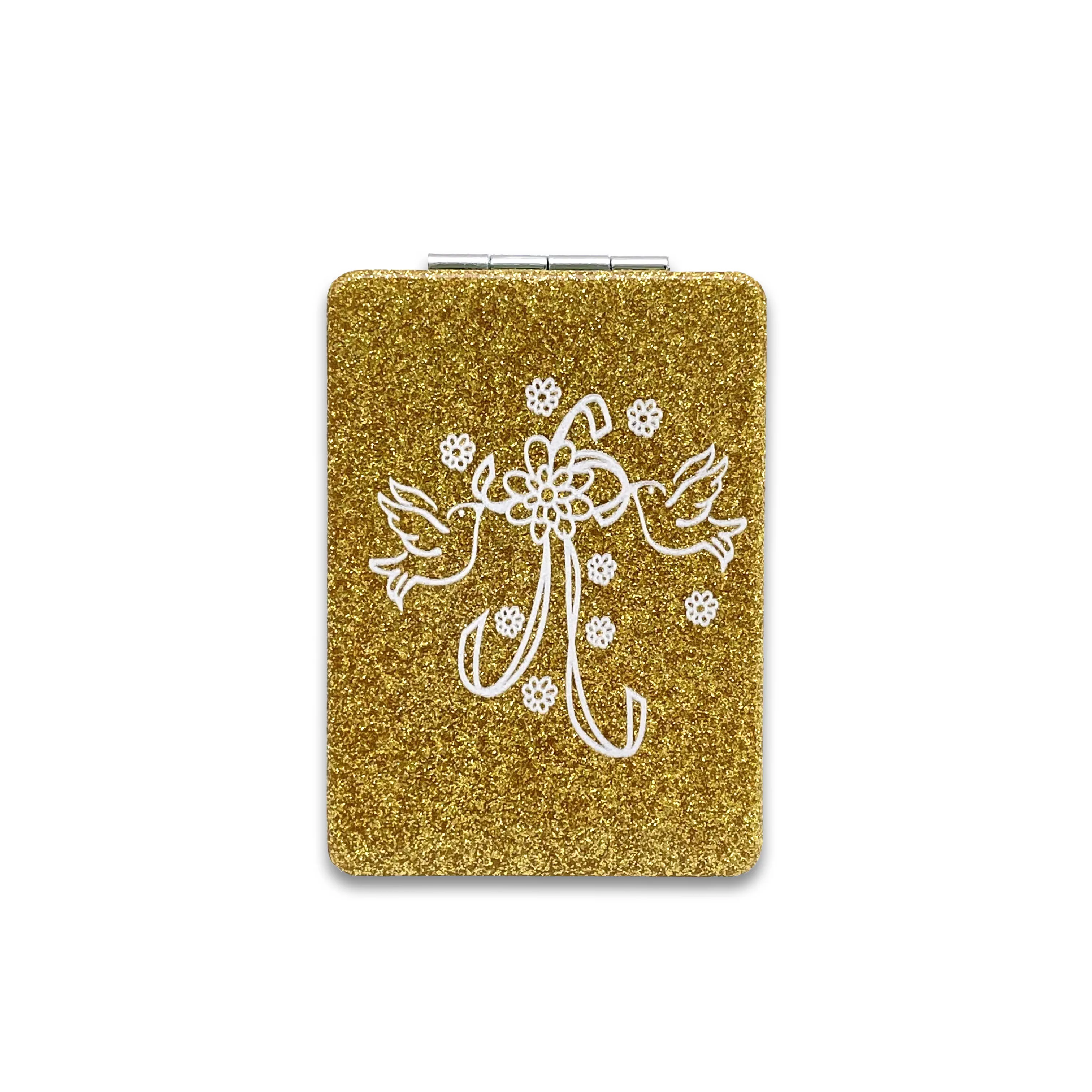 

Elegant Bridal Wedding Bird Gold Shower Square Glitter Leather Makeup Mirror/Perfect Wedding Favor for Guests