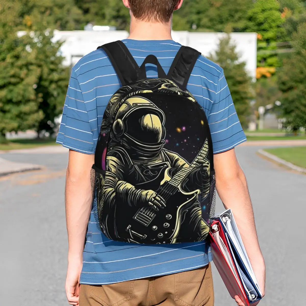 Astronaut Playing Guitar In The Space Backpack Student BookBag Kids School Bag Computer Shoulder Bags for Men Women