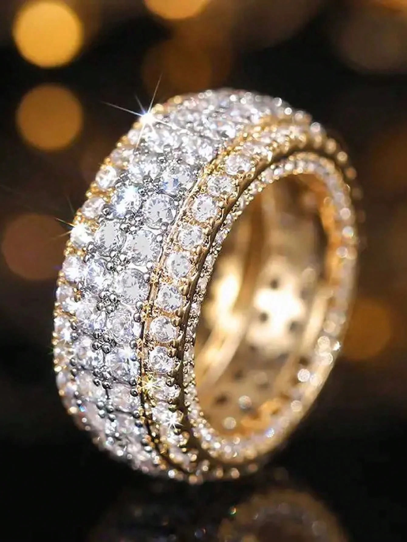 

Shining Cubic Zirconia Rings Lady Engagement Jewelry 925 Silver Fashion Two-tone Style Accessories for Wedding