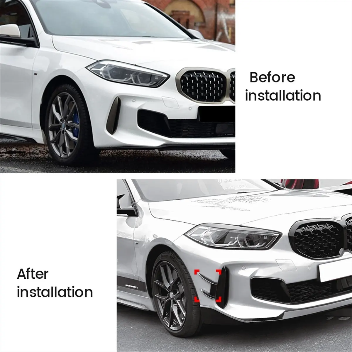 Super Sale Car Front Bumper Air Vent Splitter Lip Spoiler Wind Knife for BMW 1 Series F40 M Sport 118i 120i 2019+MP Gloss Black