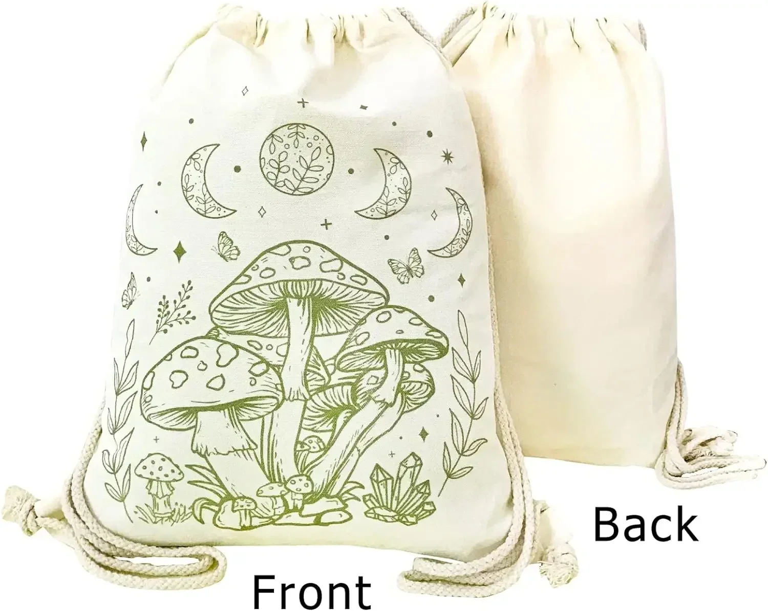 GCB-07 Backpack Aesthetic Mushroom Drawstring Bag Cute Cotton Canvas Backpacks for Women