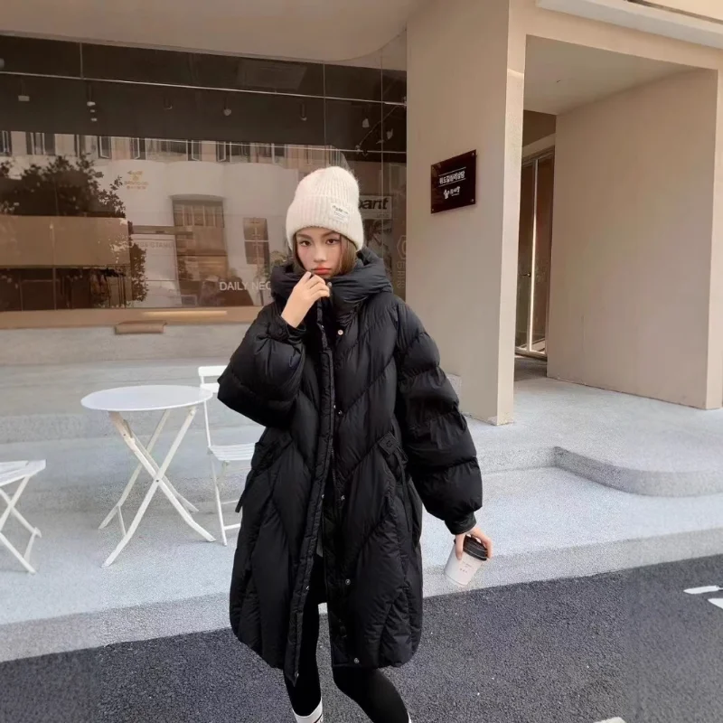 Halflang donsjack voor de winter Oversized verdikte modieuze elegante taille-afgevende loszittende warme jas Trendy