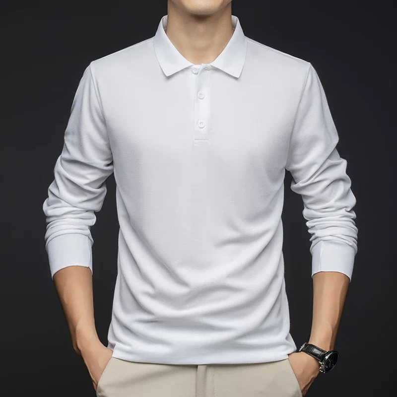 New Men\'s Business Casual Long Sleeved Shirt Solid Color Polo Shirt Fashionable Breathable Comfortable Versatile Top