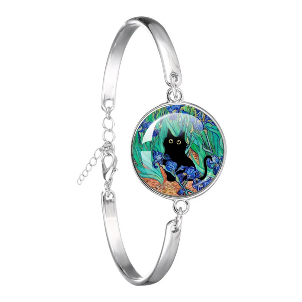 Van Gogh Cat Oil Painting 18MM Bracelet Starry Night Art Cats Glass Dome  Jewelry for Men for Women Gift