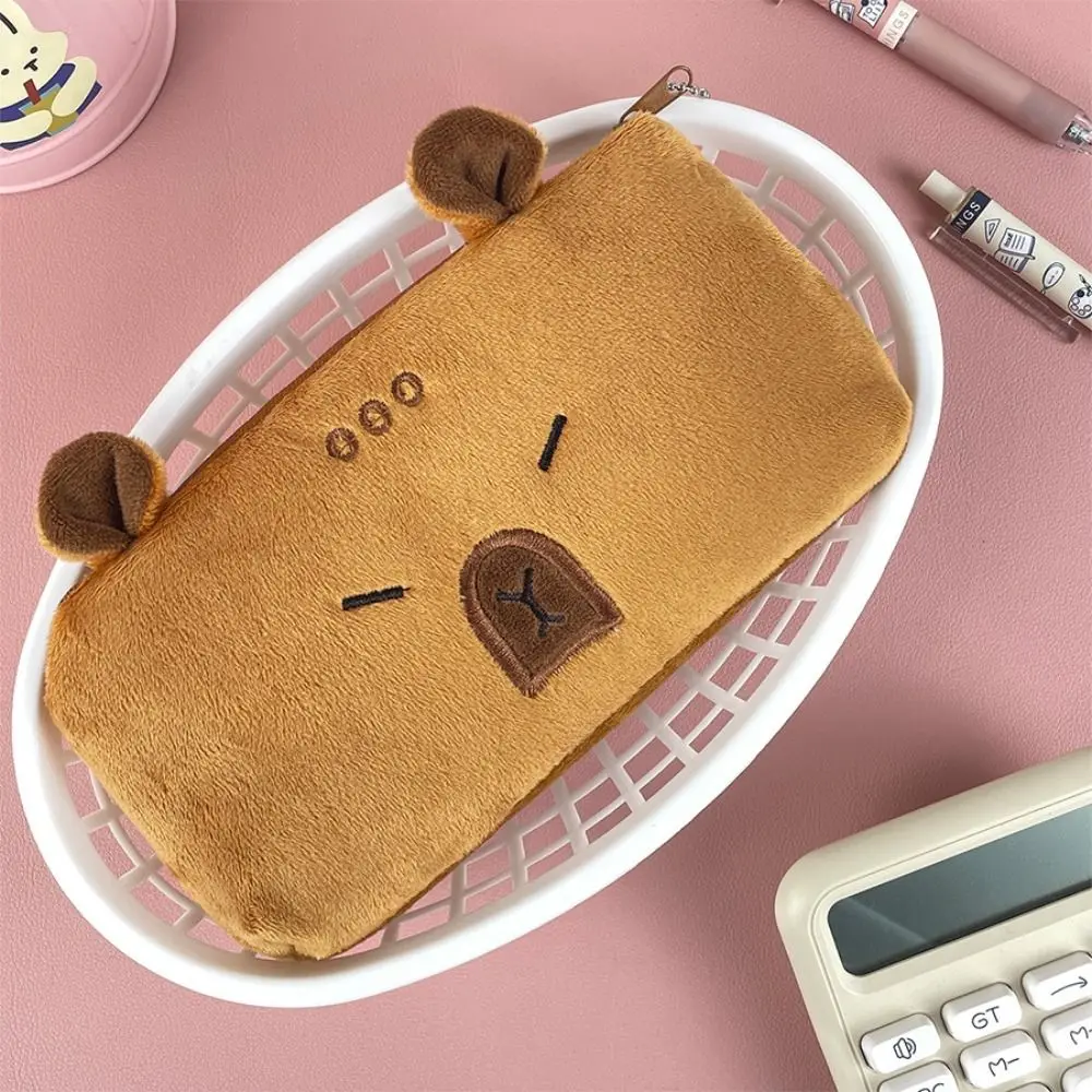 Lovely Large Capacity Capybara Pen Bag Soft Cute Plush Coin Purse Doll with Key Chain Cartoon Pencil Case Student