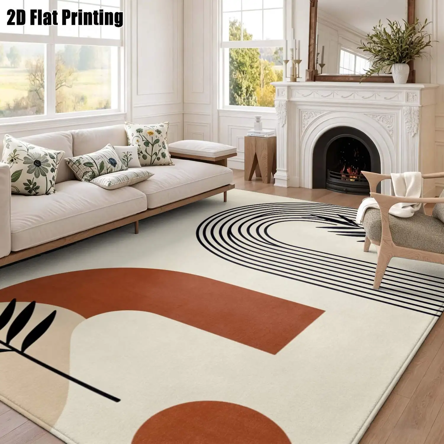 1Pc 2D Printed Carpet: Brown-Black Geometric Leaf Nordic Style, Minimalist Instagram Floor Mat, Machine Washable, Multi-Size, Suitable for Home Decor, Entryway/Dining/Living/Bedroom Use