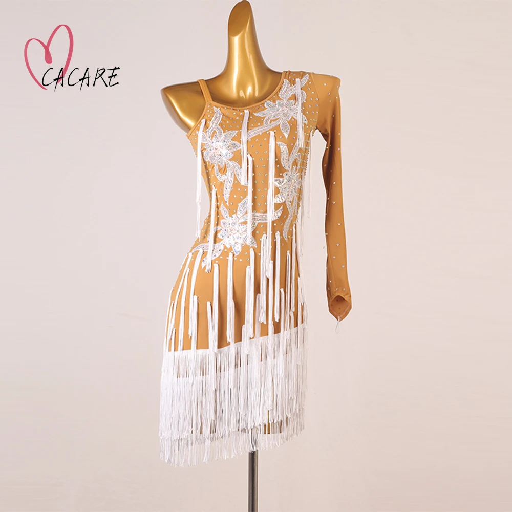 

CACARE Latina Latin Dance Dress Dancing Competition Dresses Clothes Fringe Salsa Tango Ballroom Rumba D1326 Tassels Hem