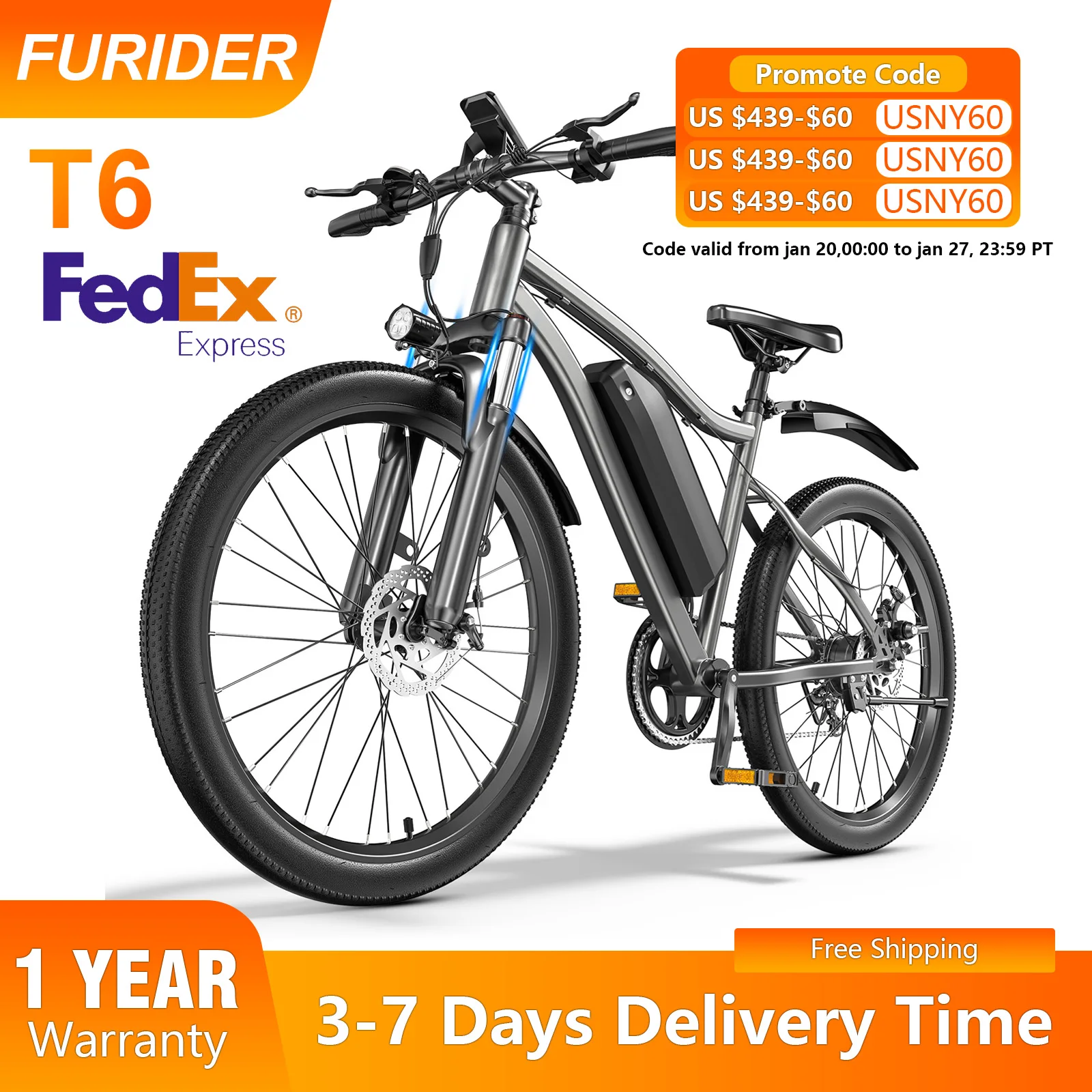 

【1 Year Warranty】FURIDER T6 Electric Bike 26" Peak 720W 20Mph 7-Speed Ebike,Electric Mountain Bike,Electric Bicycle For Adult
