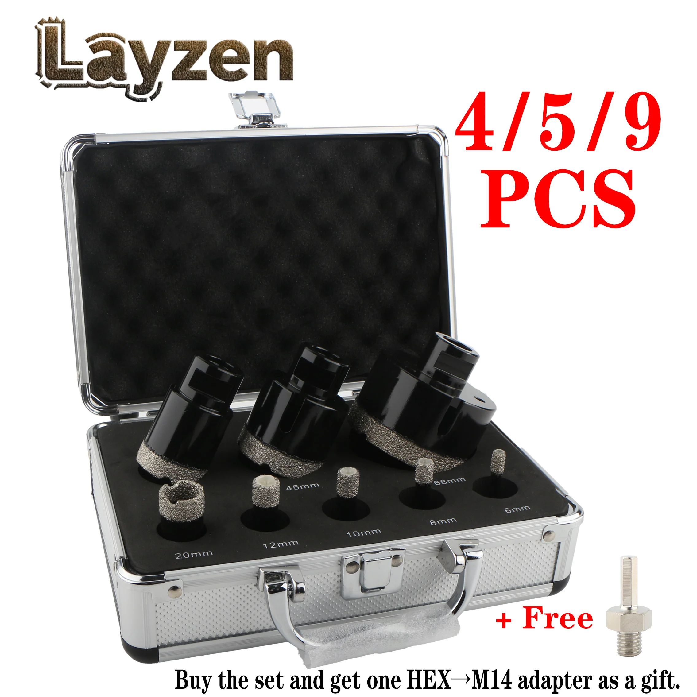 

4/5/9Pcs M14 Thread Brazed Diamond Dry Drilling Bits Hole Saw Set For Ceramic Tile Porcelain Granite Marble Hole Opener Tools