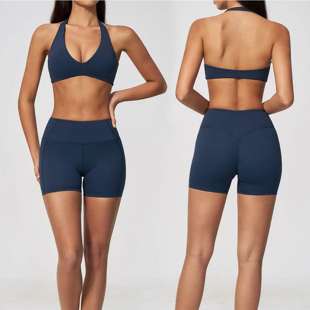 Yoga Suit 2PCS Women Tracksuit Fitness Suit Gym Clothes Sports Bra Impact Shorts Set Workout Set Gym Outfit Workout Sportswear