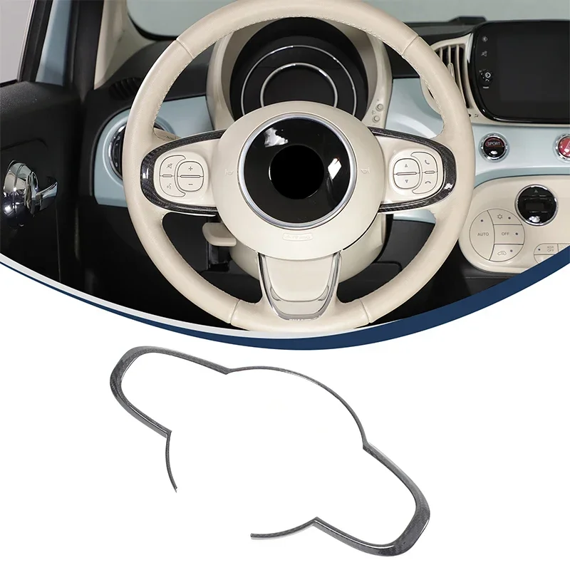 For Fiat 500  2016-2025+ Real carbon fiber car styling car steering wheel decorative frame sticker car interior accessories