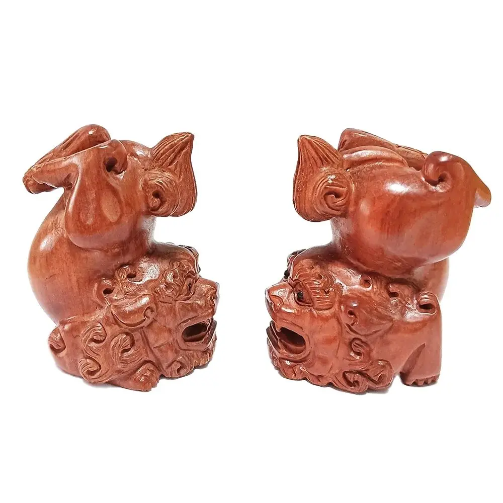 

RS286, 2 дюйма резная вручную японская скульптура из бокса Netsuke, Foo Dog Lion, Скульптура Kylin, маленькие украшения