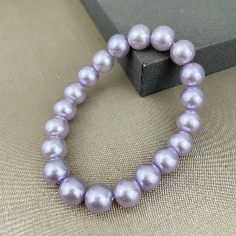 2 rupee item Fashion 20 beads Light Purple 10MM Imitation Pearl Man Bracelet Plastic Bead Pulsera Hombre Luxury Jewelry