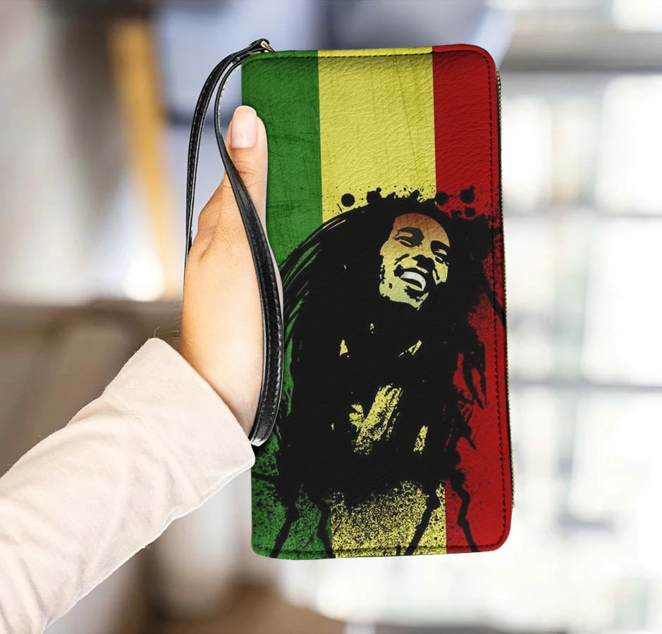 Bob Marley Design Women\'s Wallet High Quality Coin Purse Multifunctional PU Leather Storage Credit Card Holder Bag with String