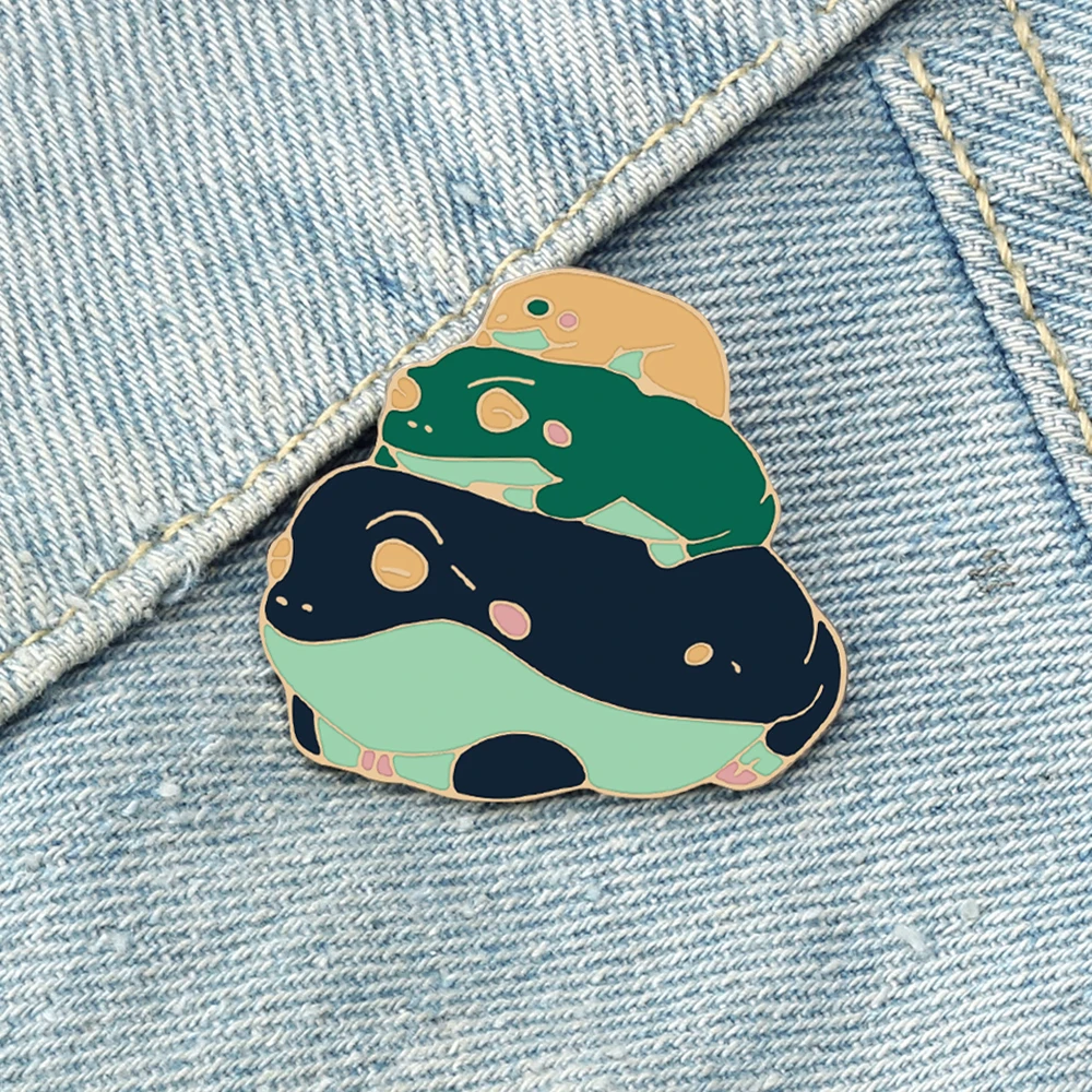 Art Abstract Animal Enamel Pins Creative Green Toad Pyramid Brooches Cute Cartoon Frog Lapel Badge Fashion Jewelry Friends Gifts