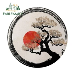 EARLFAMILY 13cm for Enso Circle And Bonsai Tree Car Sticker Amusing Round Car Door Protector Decal Air Conditioner Accessories
