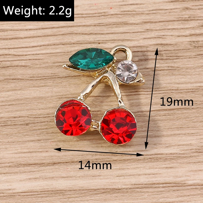 10 Stück 14x19mm Niedliche Kristall-Frucht-Kirsch-Anhänger für Schmuckherstellung, Ohrringe, Halsketten, DIY Handgemachtes Bastelzubehör – Detail 1