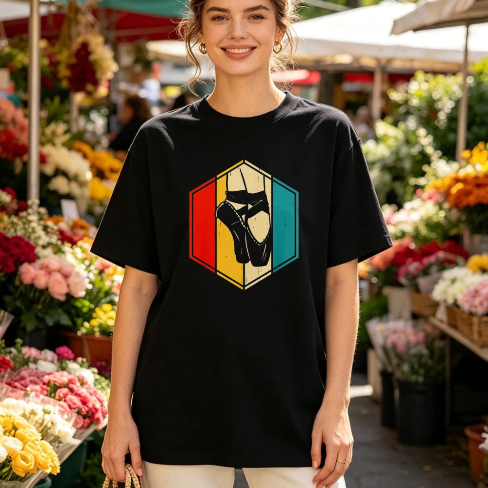 Retro Vintage Ballet Shoes Womens Tshirt Ballet Dancing Gift For Her Fashion Vintage Graphic Tops Ballet Lover Cotton Casual Tee