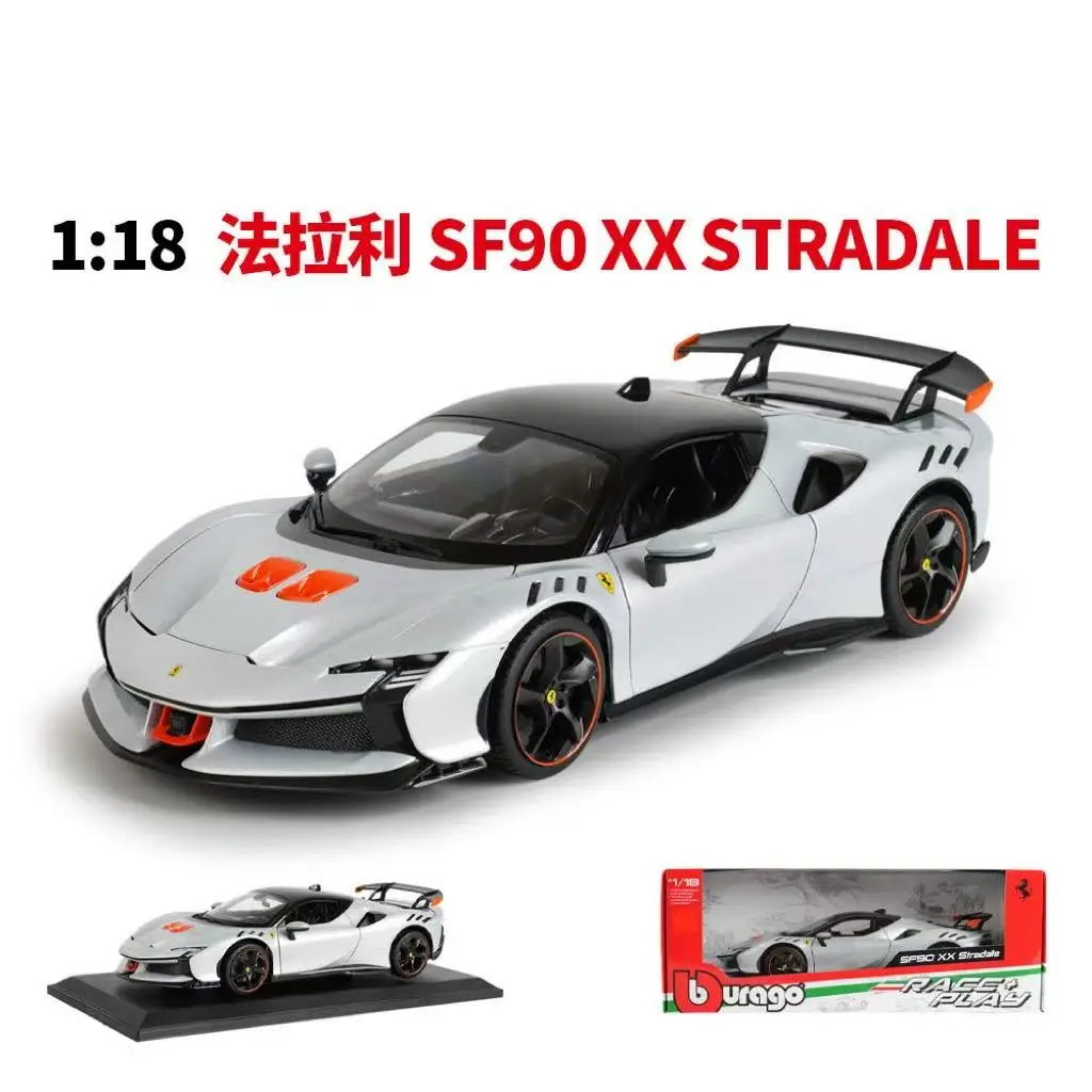 Bburago 1:18 페라리 SF90 XX 스트라데일 럭셔리카 로고 정적 시뮬레이션 다이 캐스트 차량, 소장용 모델 자동차 장난감 럭셔리카 로고