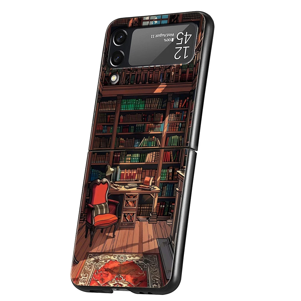 Read Books illustration Hard PC Phone Case For Samsung Galaxy Z Flip 6 5 4 Black Cover For Galaxy Z Flip 3 Foldable Shockproof