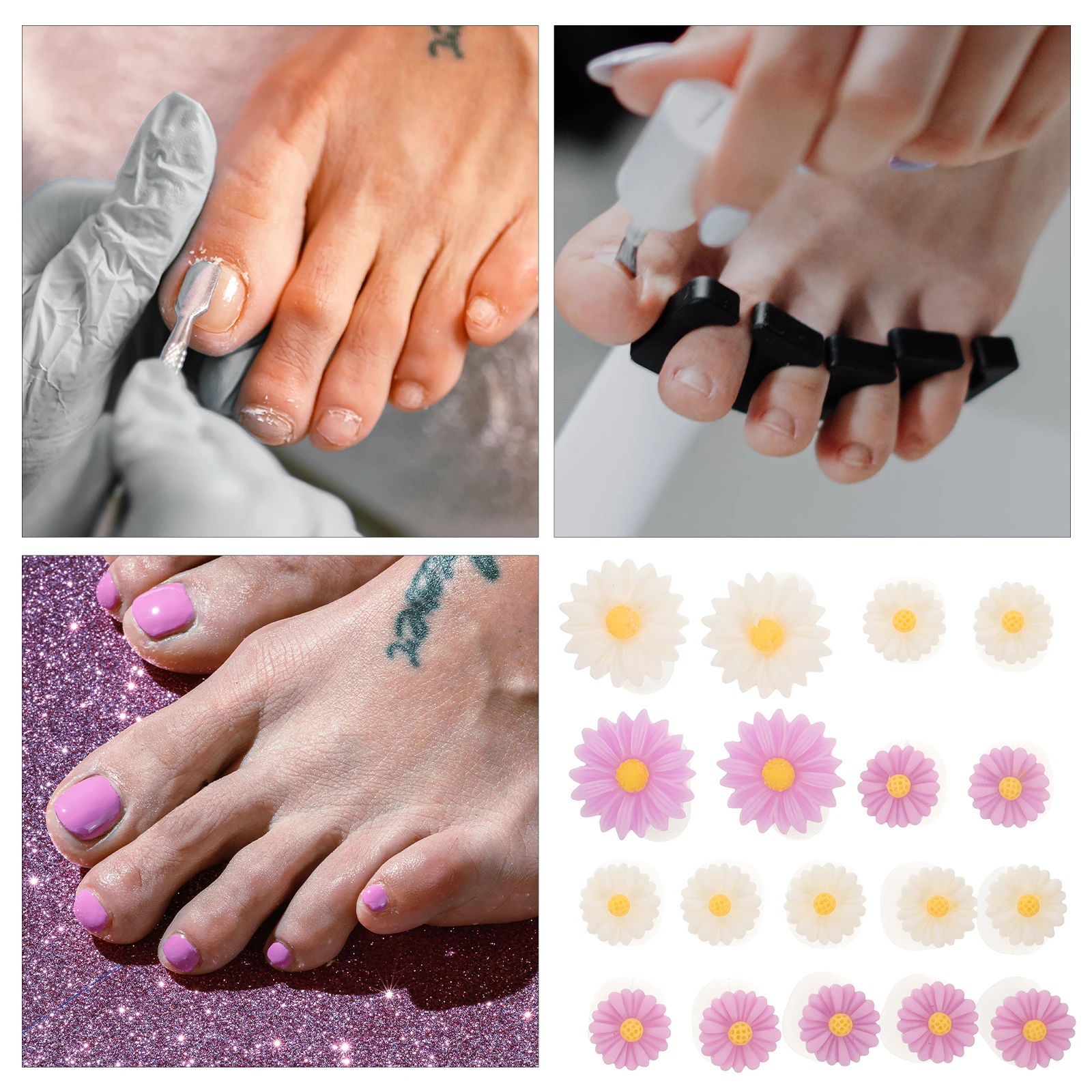 

16pcs Silicone Flower Toe Separators Reusable Pedicure Nail Art Tools Portable Toe Dividers For Women Household Decorative