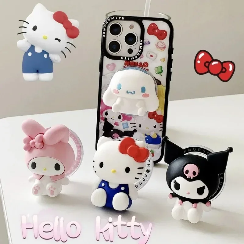 

Cute 3D Sanrio Hello Kitty Kuromi My Melody Magnetic Phone Grip Tok Stand For iPhone Foldable Wireless Charging case Holder