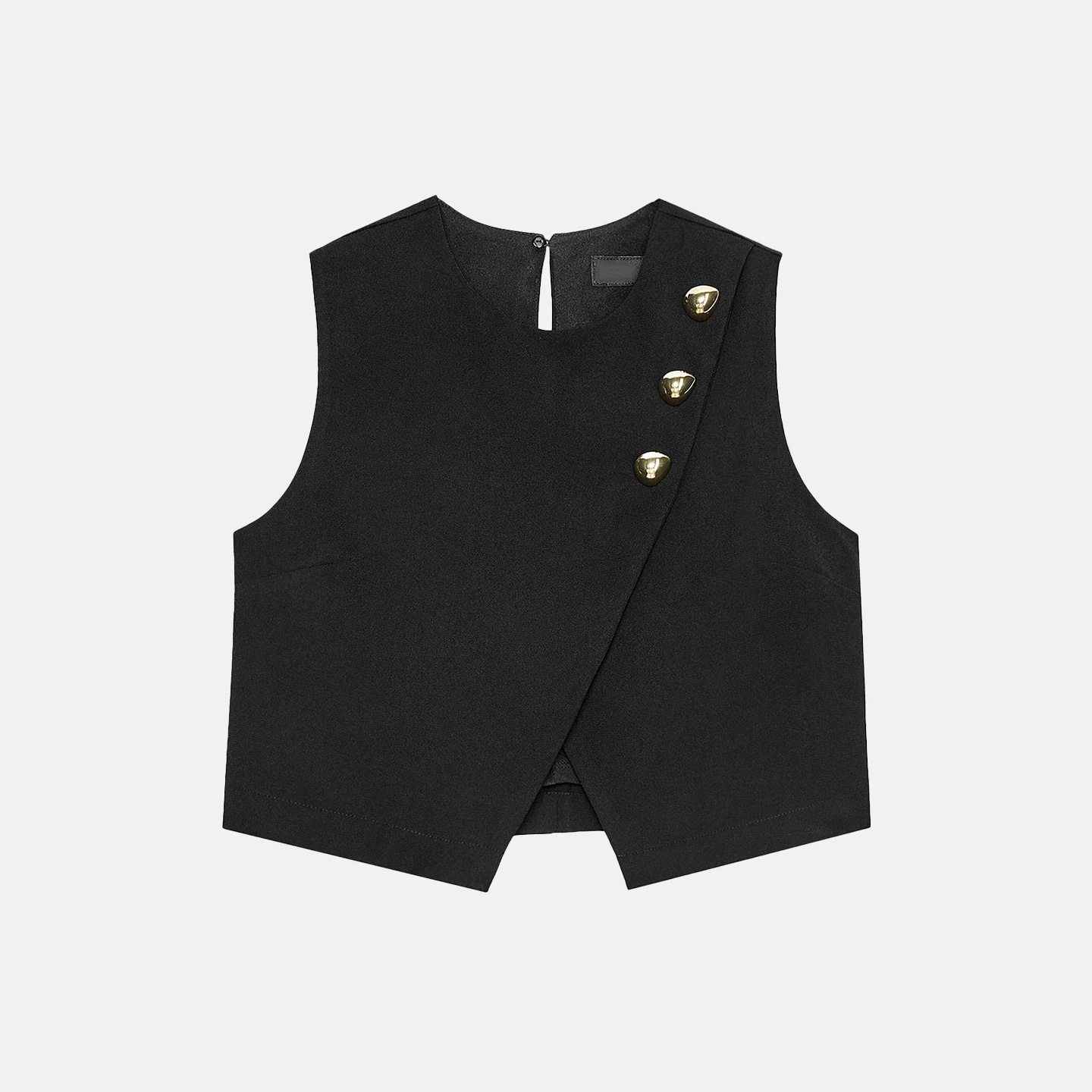 

Z Women's Faion Casual Sle Polyester Fiber ort Sve irt Golden Button Double Front Ele Faionable Top