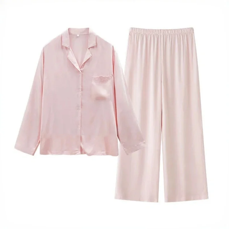 

Новый комплект ночного белья из хлопкового атласа и ночная рубашка в художественном стиле, карманной вышивкой и небольшим отложным воротником — несколько цветов A