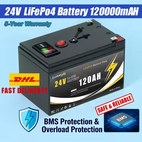 Lithium Battery 24V 120AH LiFePO4 Battery with Smart BMS-Ideal🌼for Solar Power, RV, Marine&amp;Off-Grid Home Energy🤿Storage