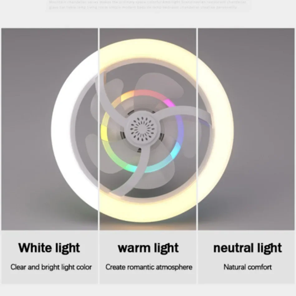 Modern 360° Rotating Ceiling Fan with LED Light & Remote RGB Color Dimmable E27 Chandelier Fan Lamp for Home Atmosphere Lighting