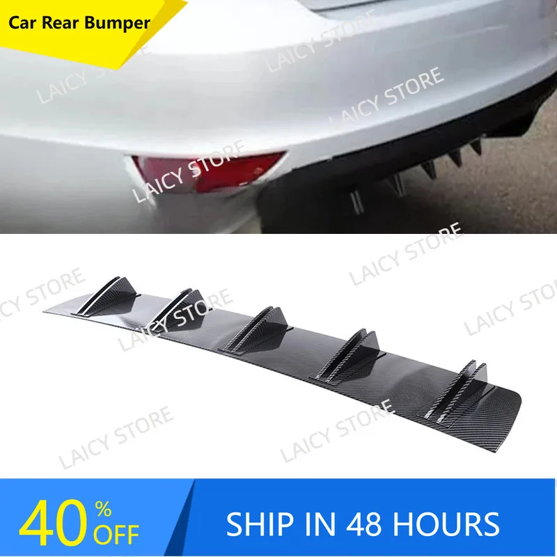 

LAICY For Jetta Car Rear Diffuser Shark Fins Bumper Splitter Chin Spoiler Lip Black Shunt Rear Bumper Lip CARBON FIBER