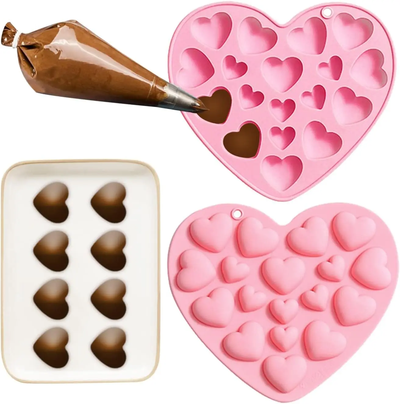 

18 Cavity Heart Silicone Molds for Valentine, Chocolate Fondant Cookies Molds for Valentines Wedding Anniversaries Decorations