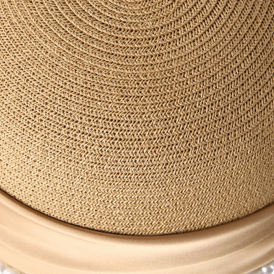 Spring and Summer Fragrant Breeze Pearl Bow Round Top Sun Protection Straw Hat Bowl Hat Fisherman Hat Women\'s Korean Edition Gra