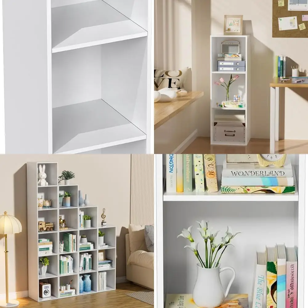 

Compact 3-Tier Wooden Bookshelf - Space-Saving White Bookcase for Home & Office Storage