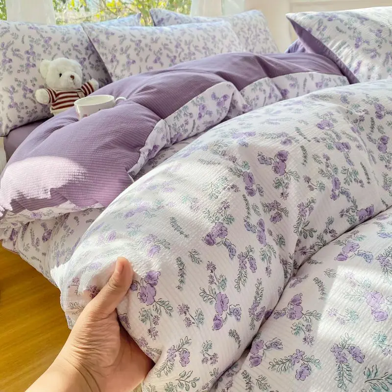 

Lavender Floral Duvet Cover Set with Sheet Pillowcase Soft Cover No Filling Warm Bed Linen Twin Full Queen Size Home Bedding Set