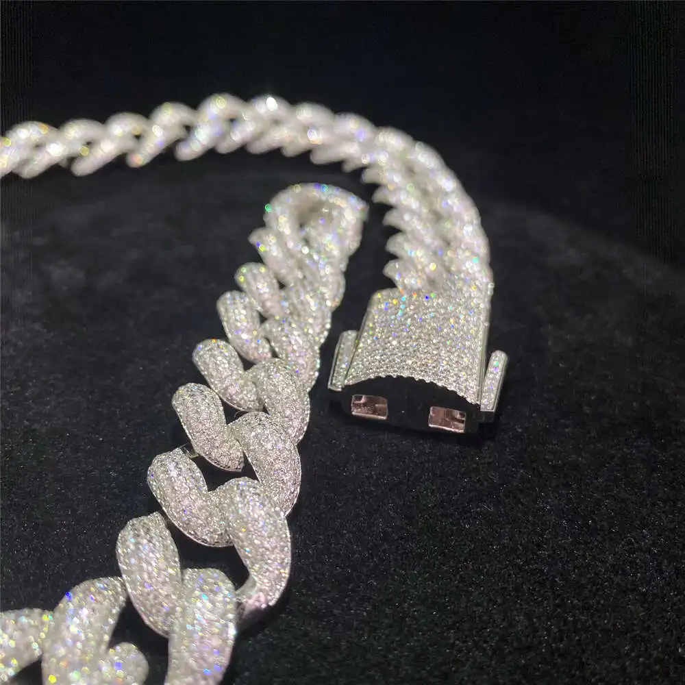 Luxury Pass Diamond Test15mm 18mm 20mm Heavy Miami Moissanite Cuban Link Chain Spring Clasp Hip Hop Cuban Necklace Vvs Diamond C