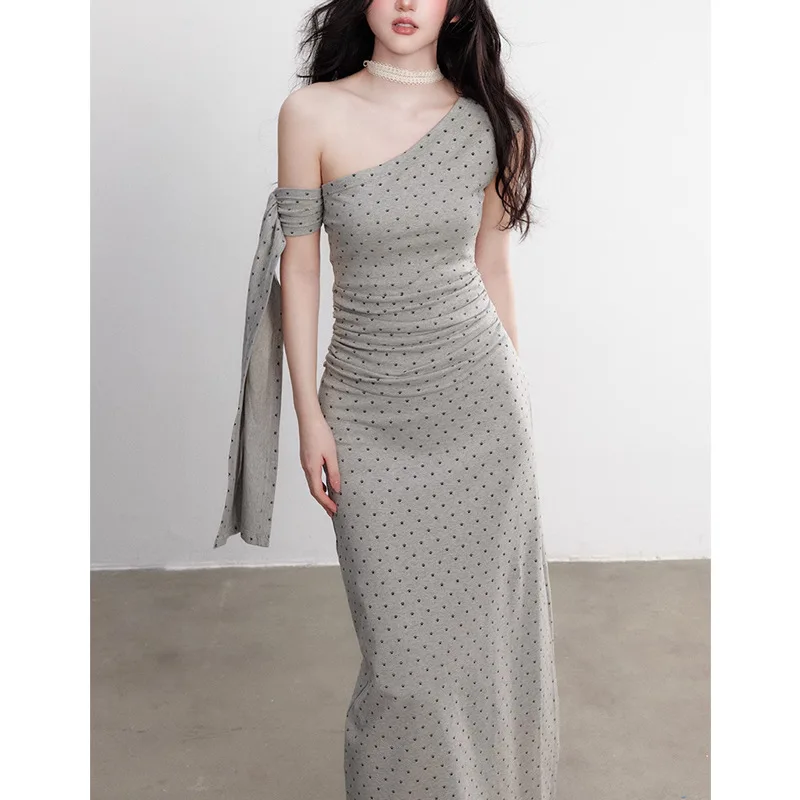 

Women's Slash-Neck Dress, Dot Slim-Fit Dress, Bow-Tie Dress, Vintage 2025