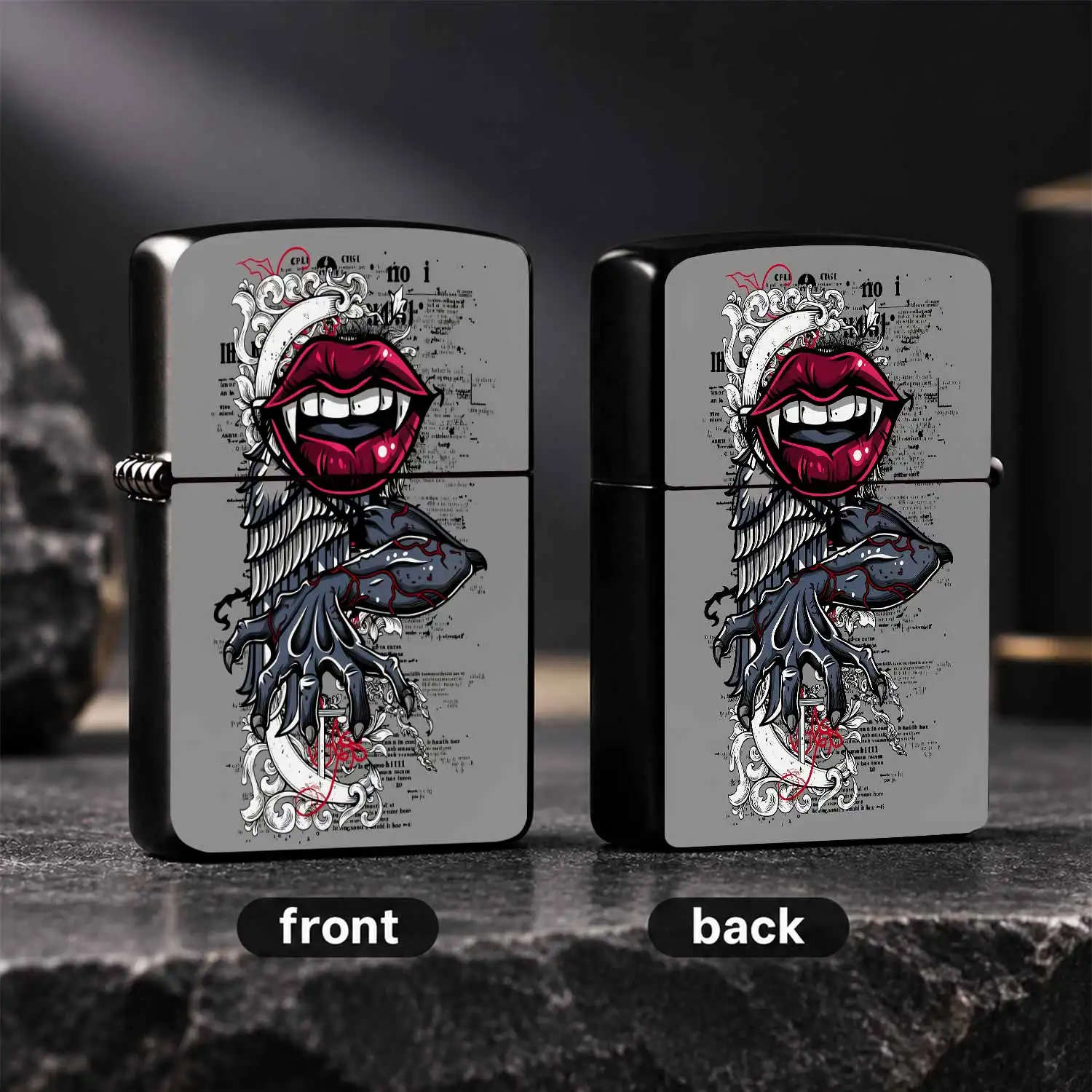 Creative Vampire Fangs Red Lip Lighter Retro Scroll Pattern Dark Street Art Style Portable Igniter Unique Aesthetic Daily Use Tool Ideal Exquisite Gift For Friends Art Lovers For Camping Travel Home Decor Any Scene A Humorous And Interestin