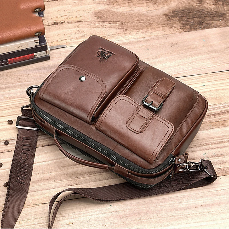 Koeienhuid Heren Schoudertas Retro Toplaag Casual Crossbody Horizontale Draagbare Vierkante Tassen Pakket Lange Band Dropshipping Case