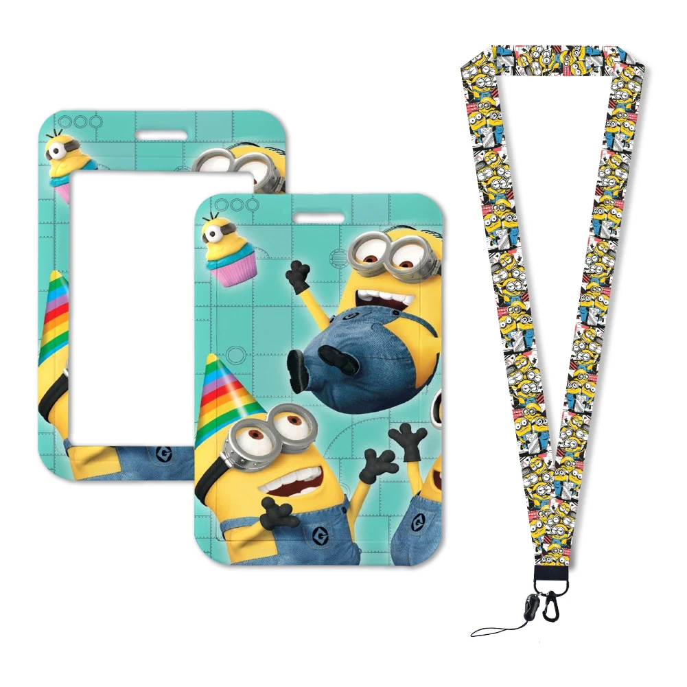 Minions Cute Fanny Design portacarte da lavoro permesso di lavoro Badge con portachiavi accessori per porta cordino per carta d'identità per studenti