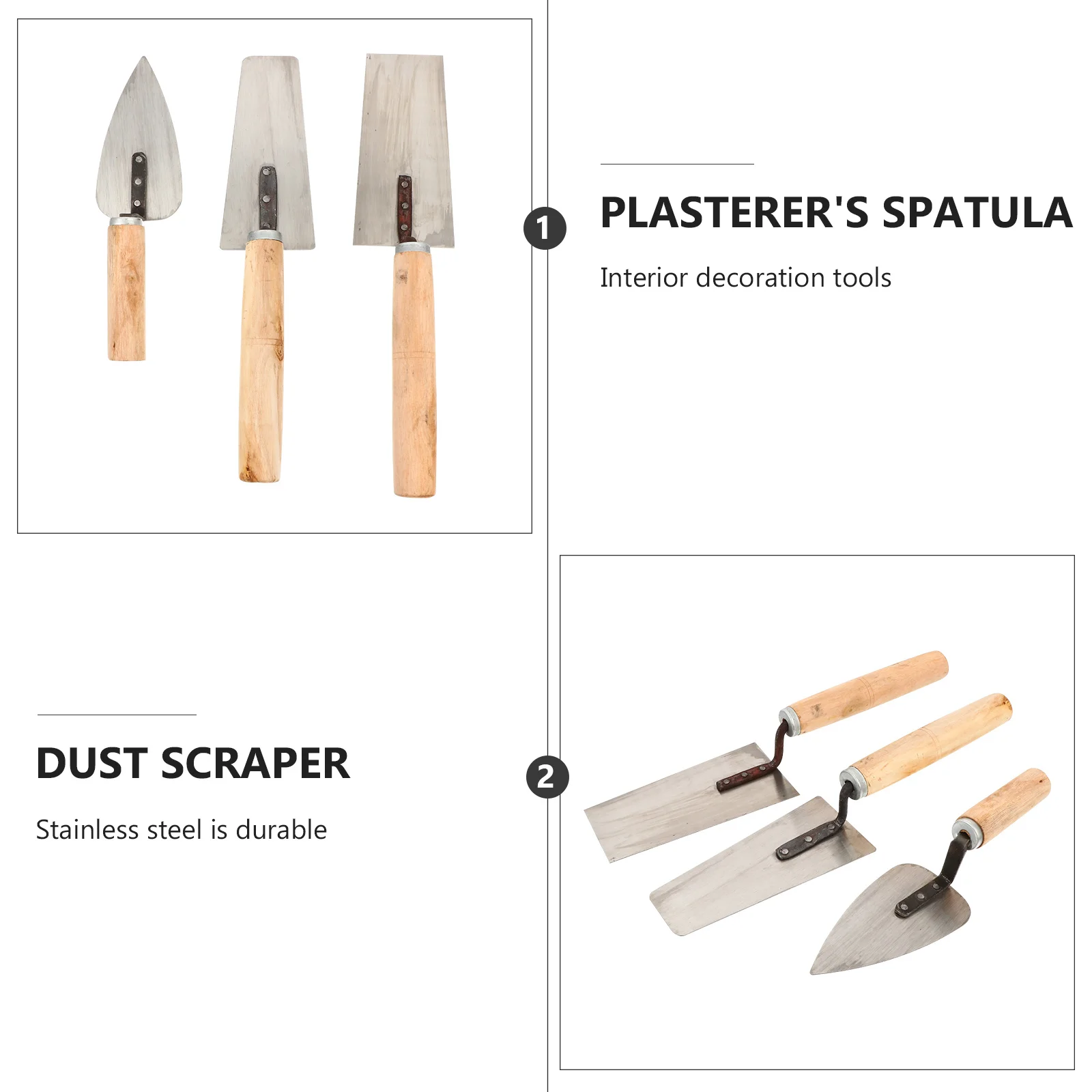 

1Set Professional Plaster Trowel Kit Stainless Steel Blades Wooden Handle Shaping Spatula Cement Leveling Bricklaying Putty
