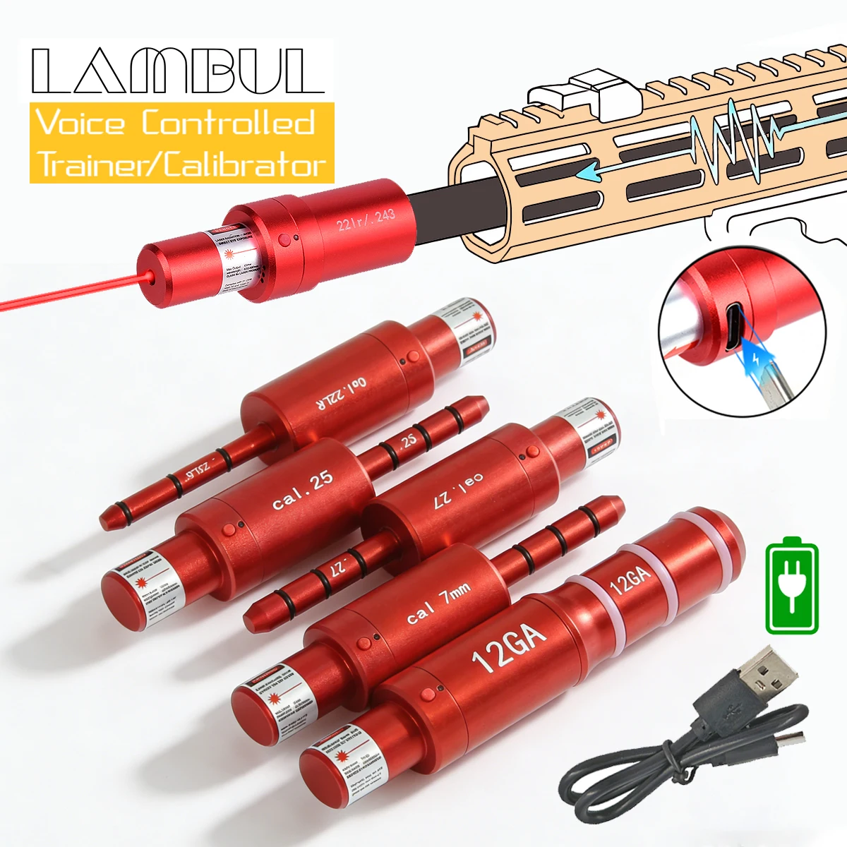 

22LR..243 Voice Controlled Red Laser Emission Trainer 12GA 9mm Shooting Laser Dry Fire Training Infrared Light Calibrator 2 in 1