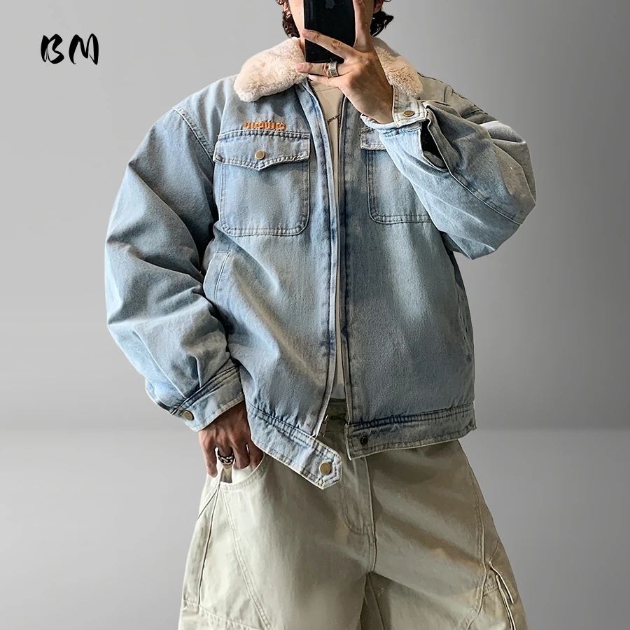 

Mens American Vintage Heavyweight Denim Padded Jackets Winter Warm Quilted High Quality Cotton Work Utility Trendy Streetwear