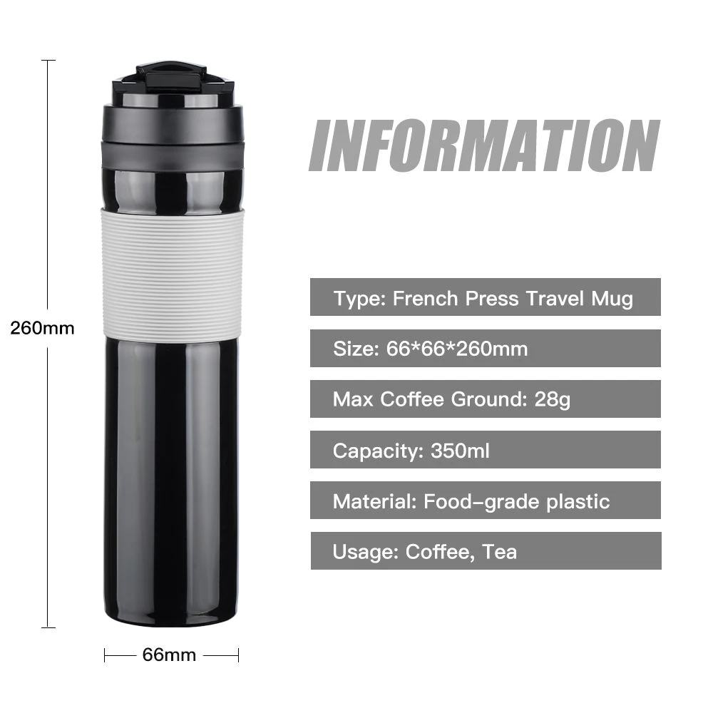 Portable French Press Coffee Tea Mug 12oz with Carry Loop Plastic Stainless Steel French Press Coffee Maker Great Camping Travel