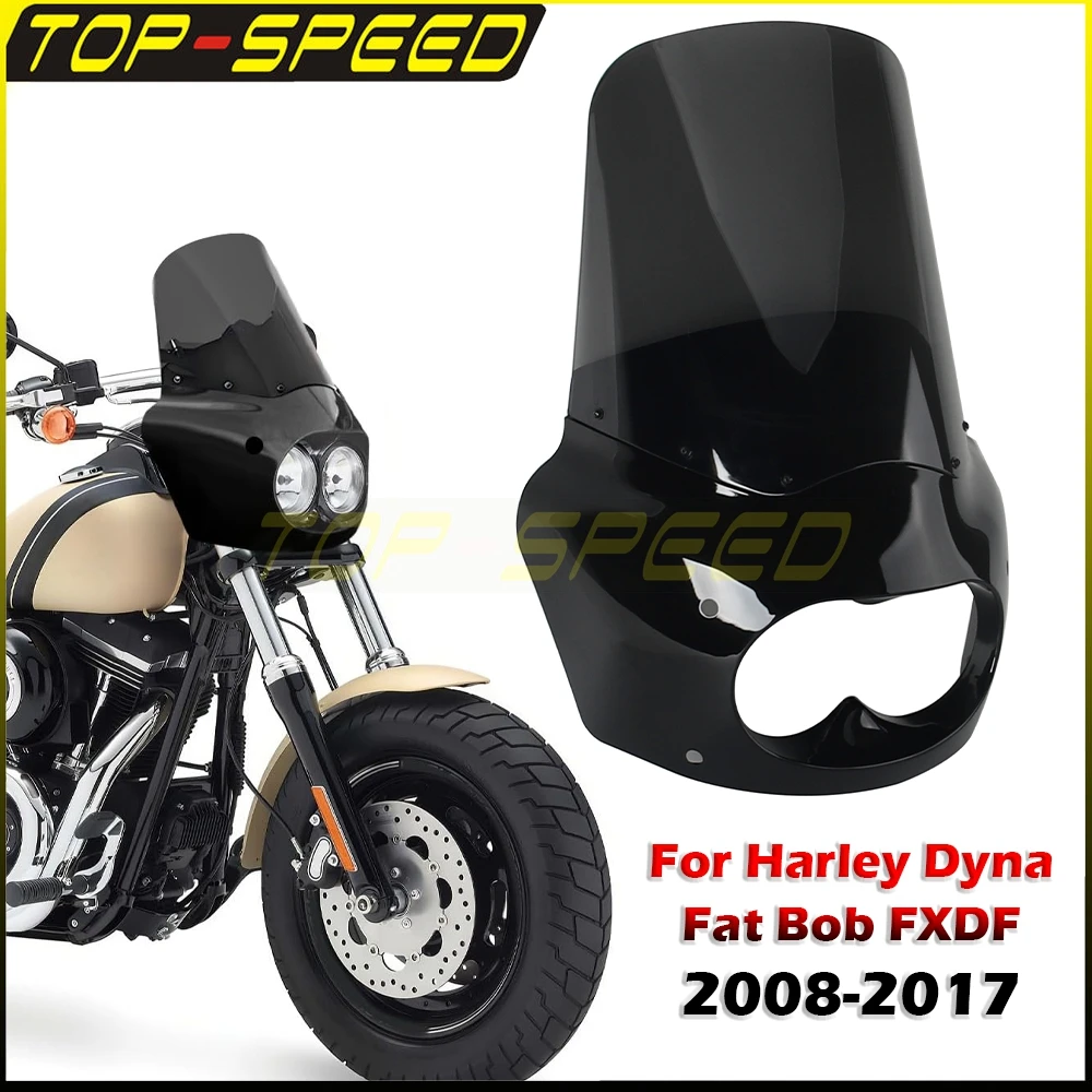 

For Harley Dyna Fat Bob FXDF 2008-2017 Motorcycle 11/ 15inch Front Fairing Windscreen Kit Dual Headlight Cowl W/Hardware Bracket