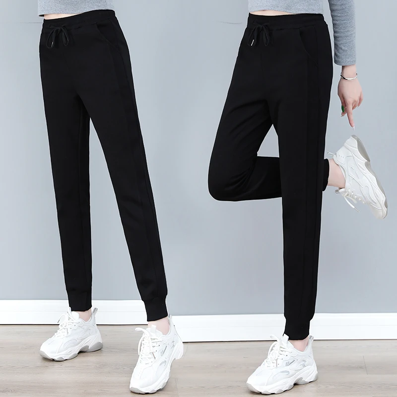 Spring and Autumn Women\'s Solid Colors High Waist Elastic Slim Plus Size Harem Pants Printing Fashion Casual Commuter Trousers