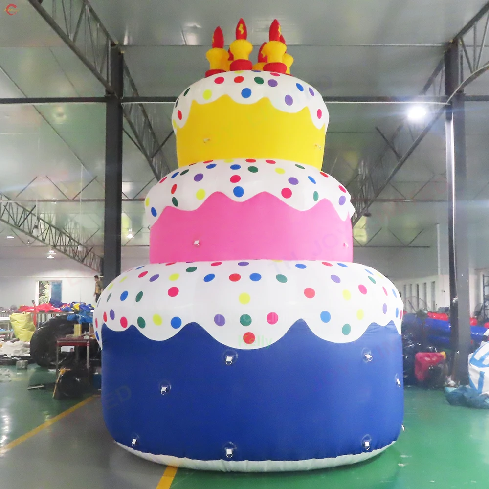 

19ft Giant Inflatable Birthday Cake Ground Balloon Nylon Oxford Blow Up Cake Model for Outdoor Advertising with Blower