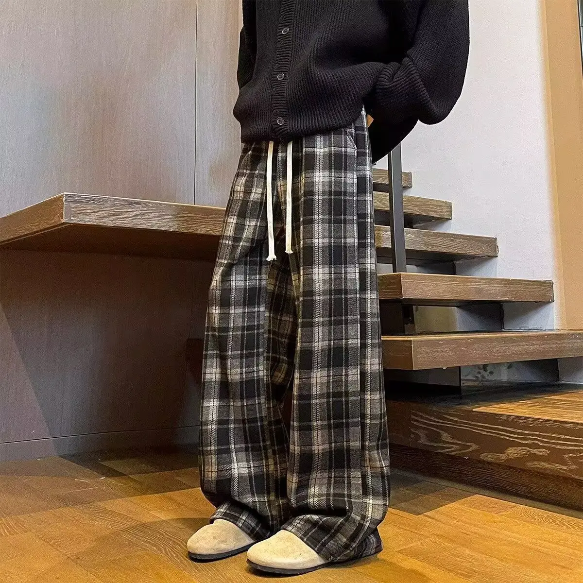 

Мужские утепленные брюки прямого кроя с флисовой подкладкой, осенне-зимние, винтажные, свободные, широкие, повседневные, в пол