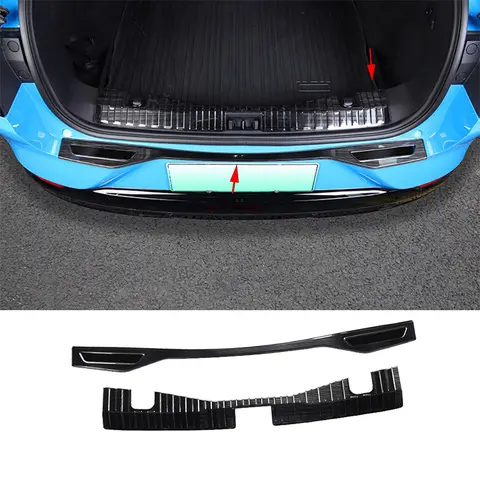 포드 머스탱 Mach-E 2021-2022 2023 용 뒷 트렁크 보호대 스테인레스 스틸 블랙 브러시 후면 씰 스커프 플레이트 커버 가드