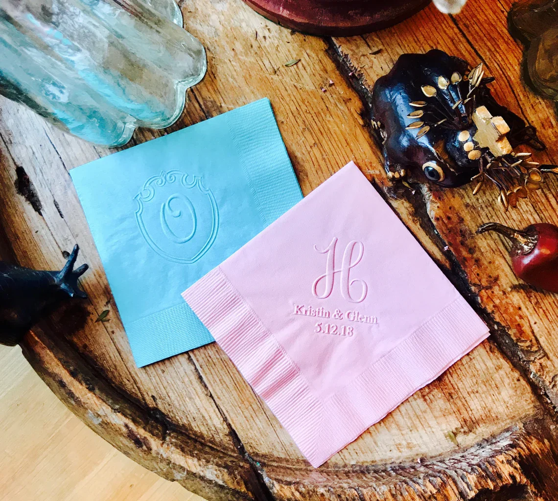 50pcs Embossed Napkins, Monogrammed Napkins, Personalized Napkins, Custom, Cocktail, Beverage, Wedding Napkins, Brunch Napkins,